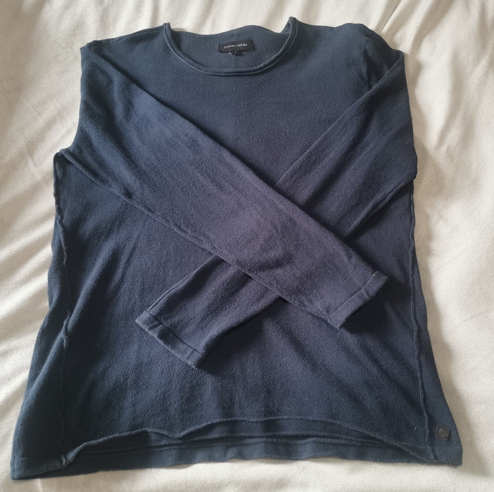 Casual Friday Navy Mens Cotton Blend Crewneck Sweater Size L